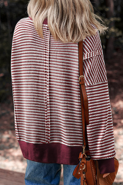 Burgundy Striped Ribbed Oversized Top