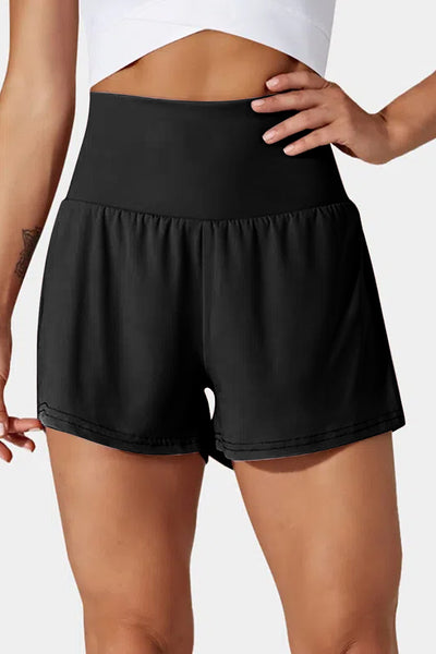Black Wide Waistband Shorts + Pockets