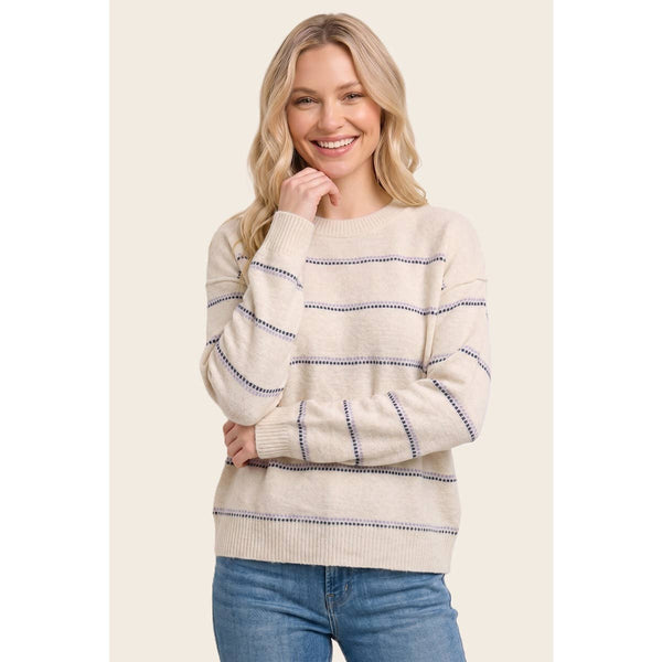 Oatmeal & Lavender Dotted Striped Sweater
