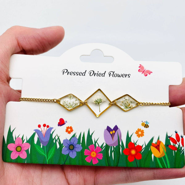 Dried Flowers Geometric Charm Bracelet