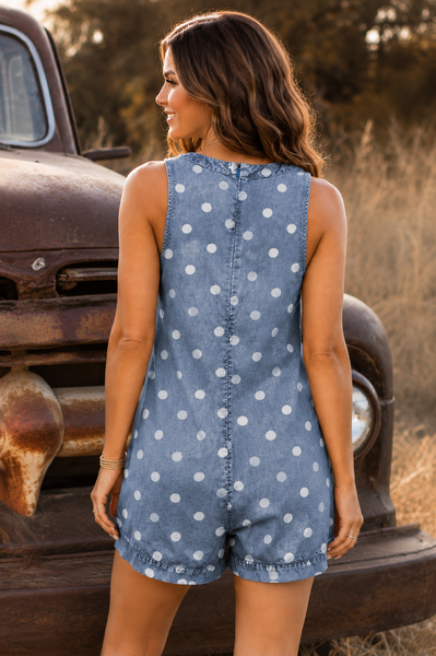 Polka Dot Denim Romper