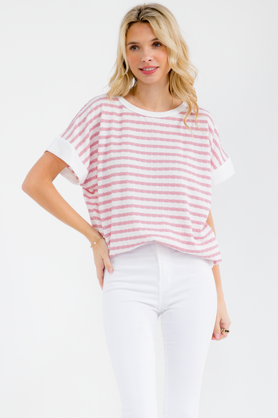 Pink Striped Open Back Knit Top