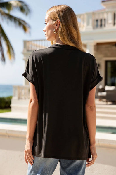 Black Wrinkle-Free Pleated Lizzy Blouse