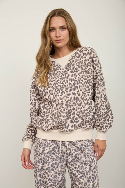 Cream Leopard Boxy Long Sleeve Knit Top