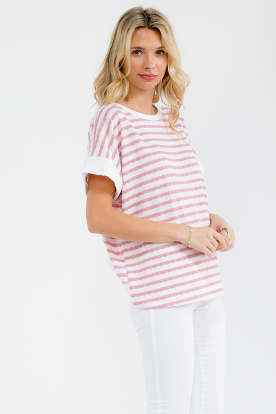 Pink Striped Open Back Knit Top