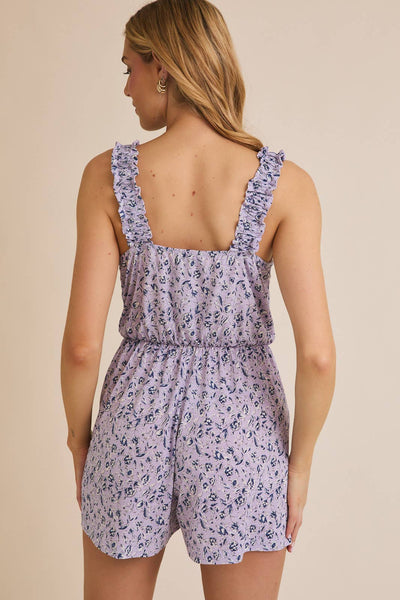 Lavender & Navy Ditsy Floral Romper