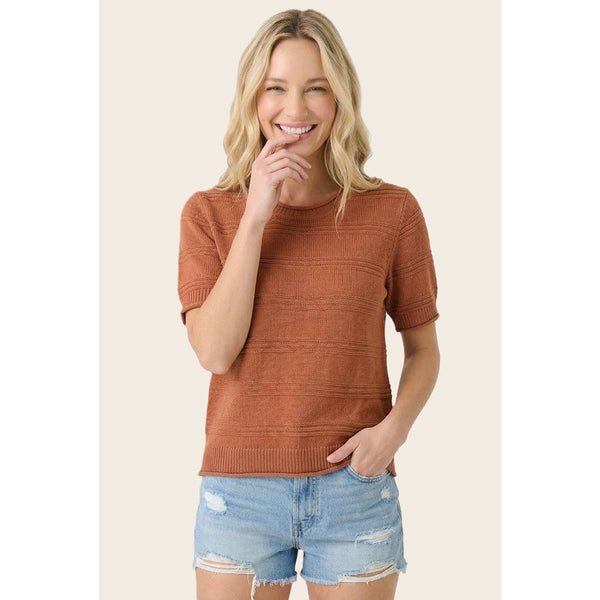Rust Textured Short Sleeve Sweater