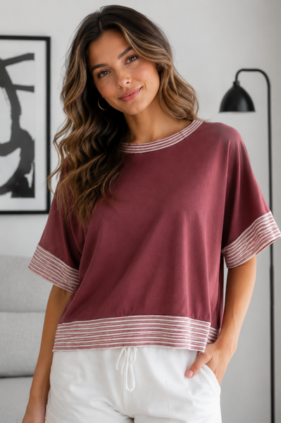 Mauve Stripe Color-Block Tee