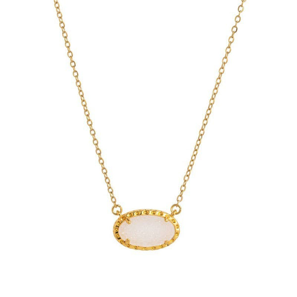 Oval Gemstone Charm Pendant Necklace - More Colors!