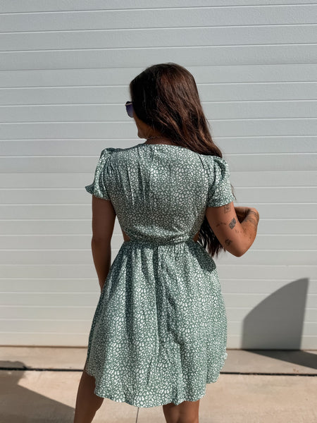 Sage Leopard Cutout Dress
