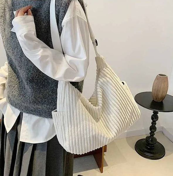Corduroy Quilted Shoulder Tote Bag - More Colors!