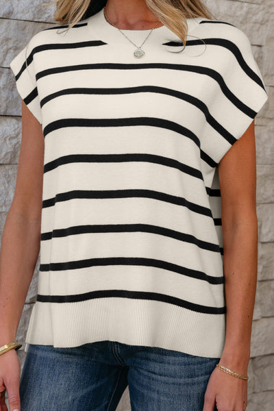 Black & White Stripe Short Sleeve Sweater