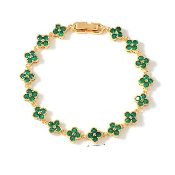 Dainty Gold-Tone Quatrefoil Crystal Bracelet - More Colors!