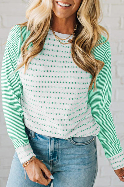 Mint Stripe Raglan Long Sleeve Tee