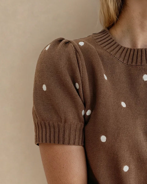 Chestnut Polka Dot Short Sleeve Sweater