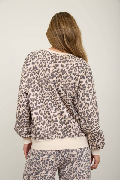 Cream Leopard Boxy Long Sleeve Knit Top