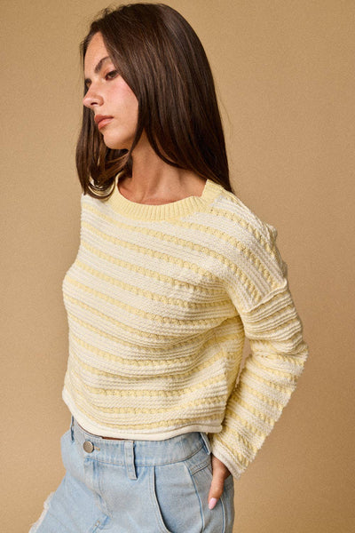 Yellow Textured Stripe Cropped Knit Top