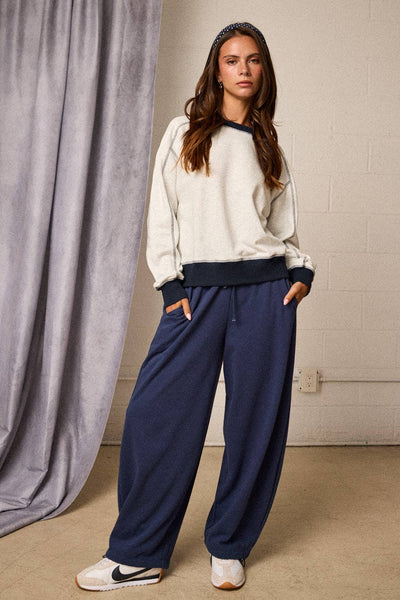 Ivory & Navy Contrast Stitch Sweatshirt