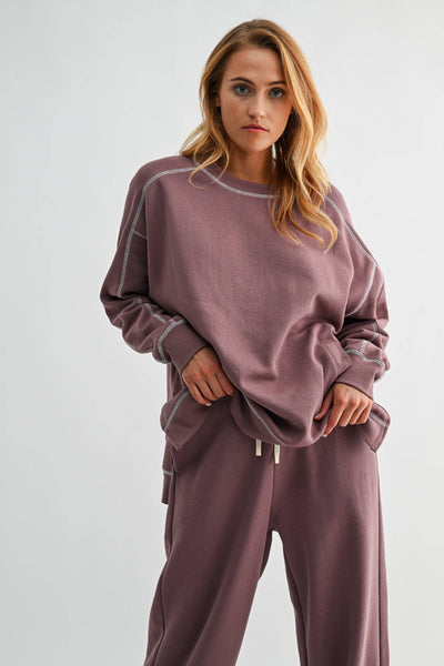 Rose Taupe & Ivory Stitchline Boxy Sweatshirt
