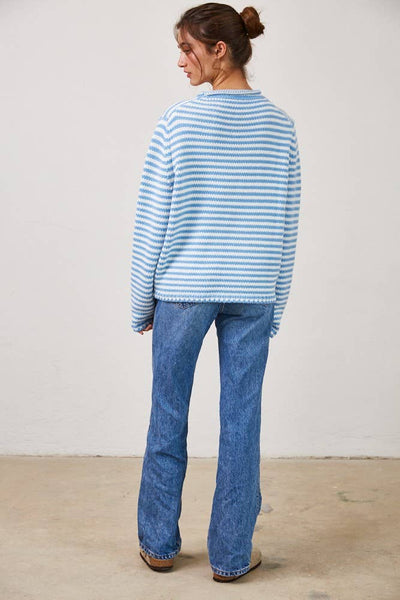 Sky Blue Cozy Everyday Striped Sweater