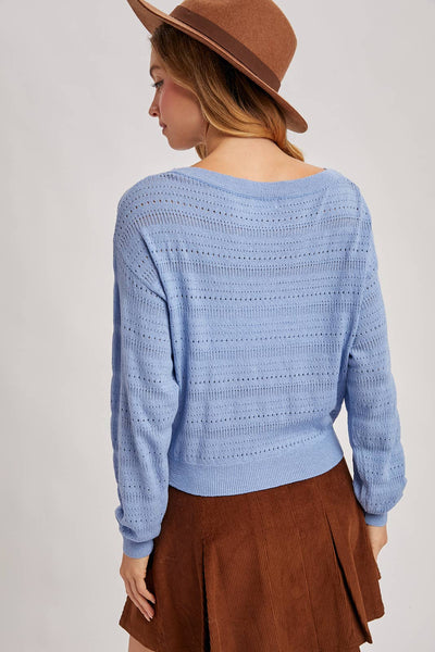 Light Blue Open Knit Pullover Top