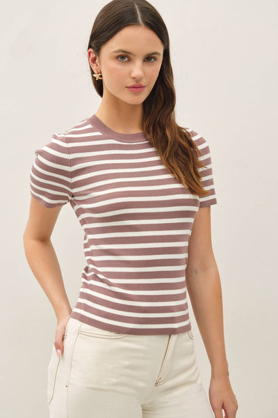 Cocoa Striped Short Sleeve Sweater