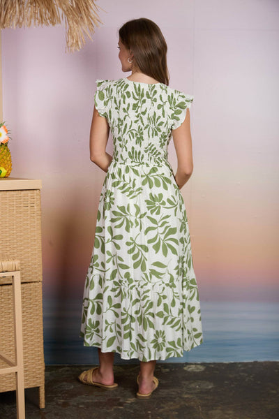 Sage Floral Midi Dress