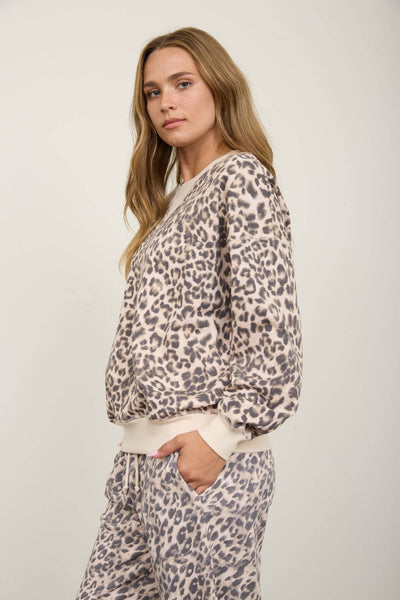Cream Leopard Boxy Long Sleeve Knit Top