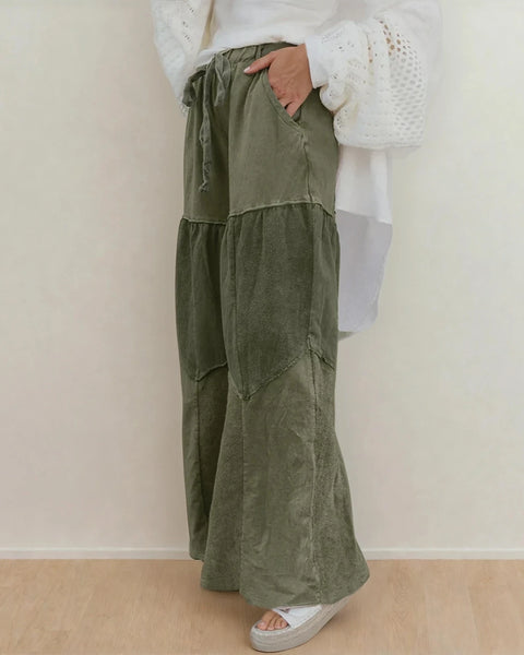 Vineyard Green Mineral Wash Boho Wide Leg Pants
