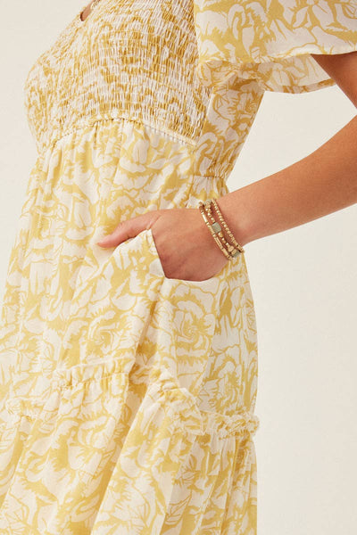 Yellow Floral Smocked Dress
