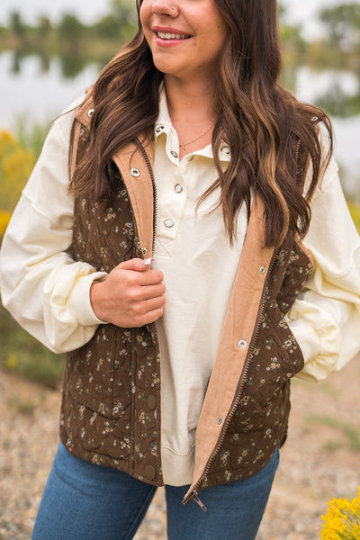 Chocolate Floral Quilted Vest