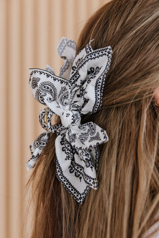 Black Paisley Floral Print Bow Knot Hair Clip