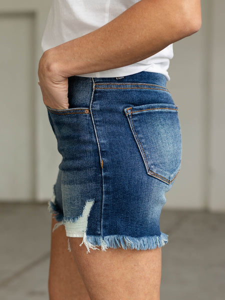 Risen High-Rise Distressed Side Step Shorts