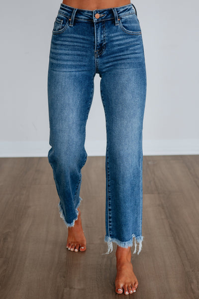 Risen Lainey Dark Wash Mid-Rise Cropped Straight Jeans