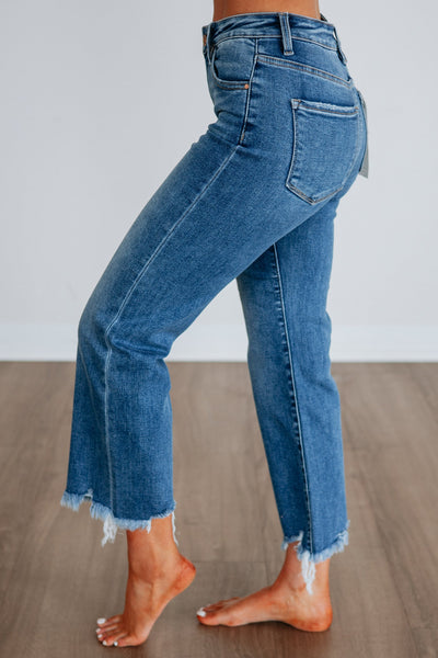 Risen Lainey Dark Wash Mid-Rise Cropped Straight Jeans