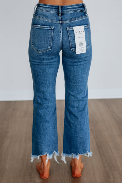Risen Lainey Dark Wash Mid-Rise Cropped Straight Jeans