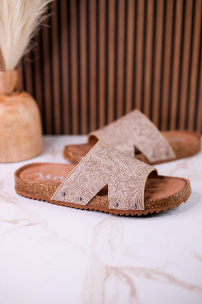 Very G Jordyn Light Taupe Floral Embossed Sandals