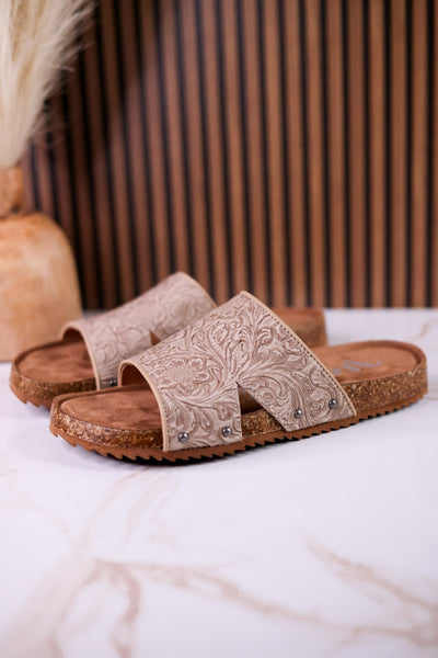 Very G Jordyn Light Taupe Floral Embossed Sandals