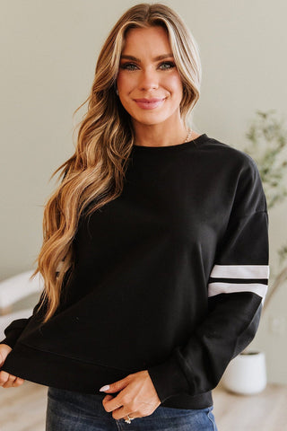 Black Varsity Striped Oversized Sweatshirt