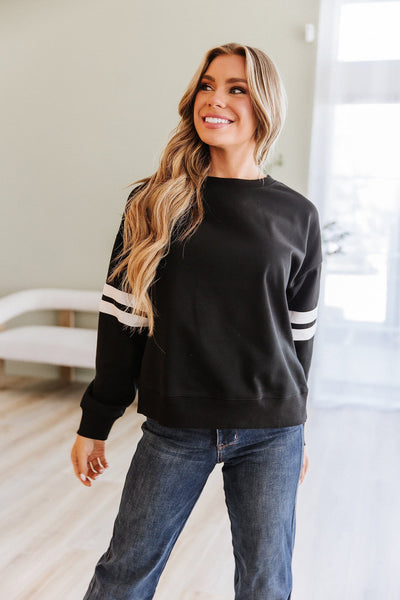 Black Varsity Striped Oversized Sweatshirt