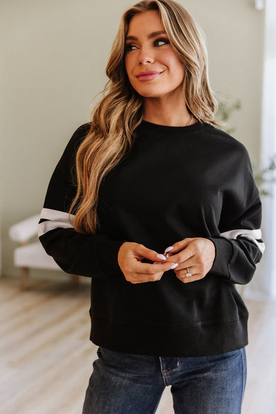 Black Varsity Striped Oversized Sweatshirt