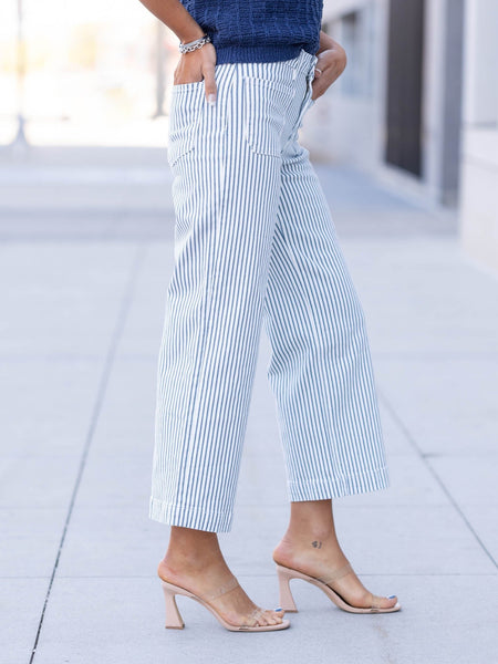 Lovervet Pinstripe Cropped Wide Leg Jeans