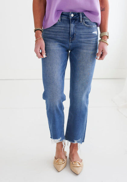 Lovervet Frayed Hem Crop Straight Jeans