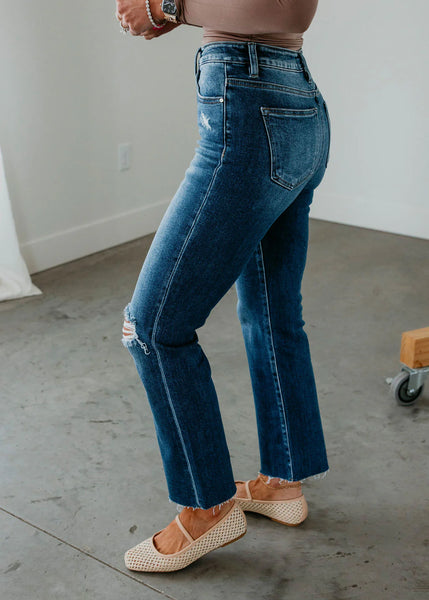 Risen Briar High Rise Button Fly Distressed Straight Jeans