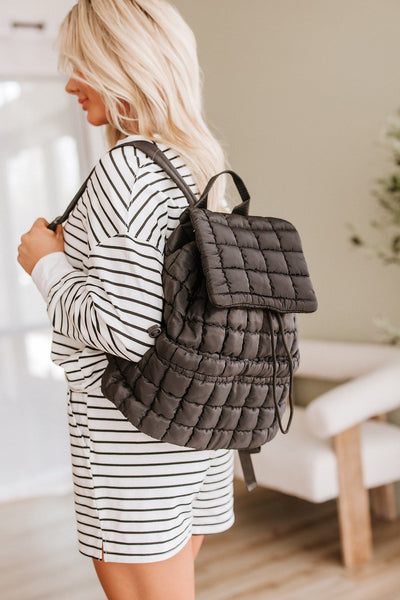 Black Quilted Puffer Backpack