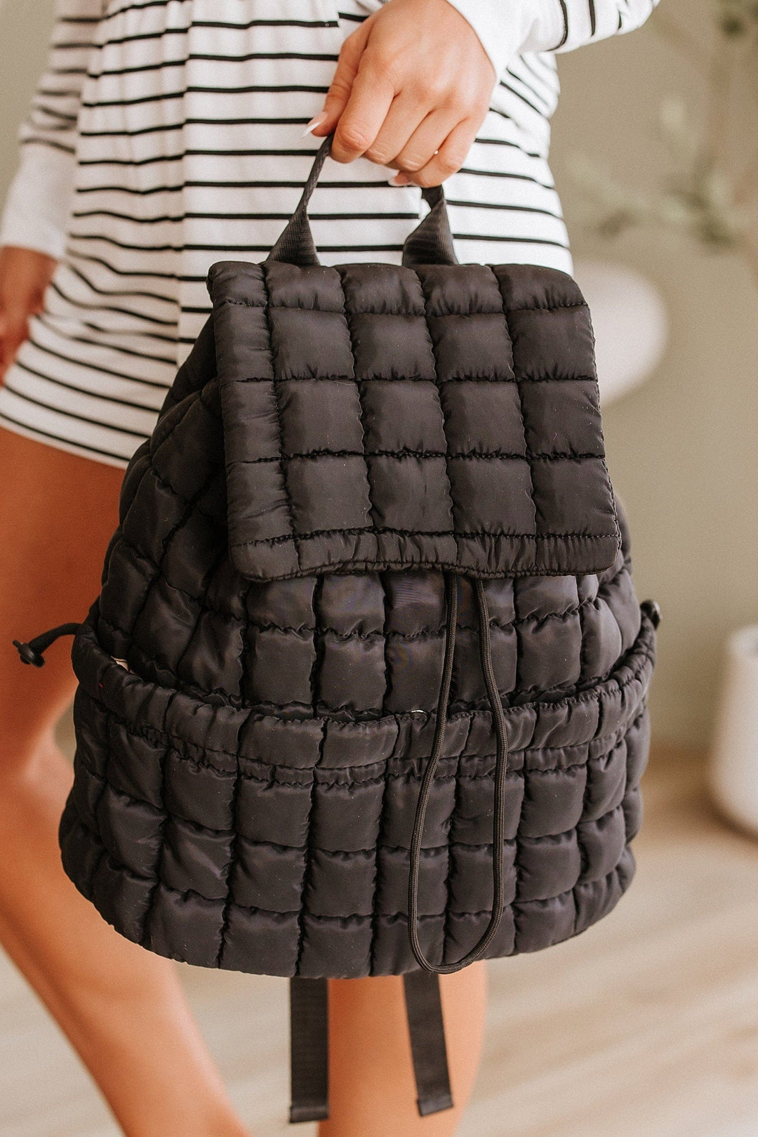 Black Quilted Puffer Backpack