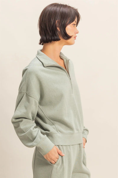 Sage Green Half-Zip Sweatshirt