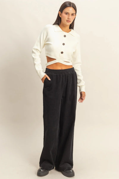 Black Corduroy High-Waisted Wide Leg Pants