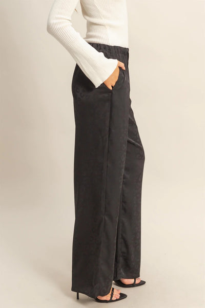 Black Leopard Print Wide-Leg Drawstring Pants