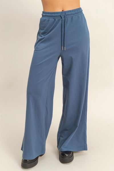 Dusty Navy Cotton Wide Leg Pants